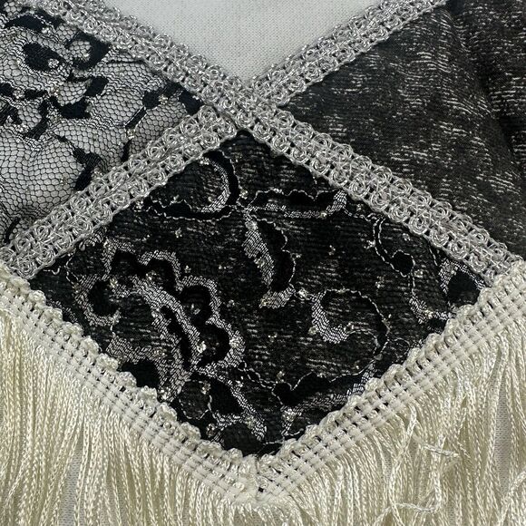 Vintage 90s Sweatshirt White Fringe Lace Half Dolman Made in USA Deadstock - Picture 3 of 13